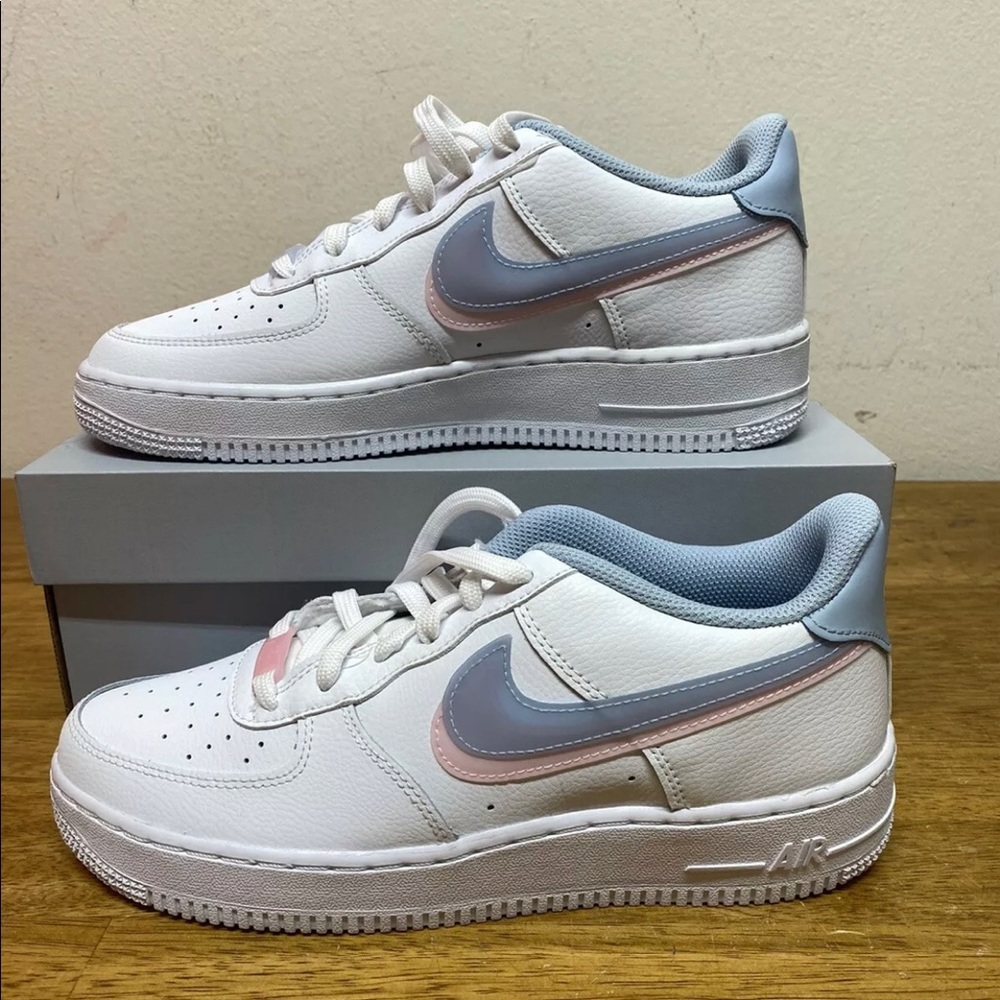 Nike Air Force 1 Low LV8 Double Swoosh CW1574-100 White Blue Pink GS Size 7